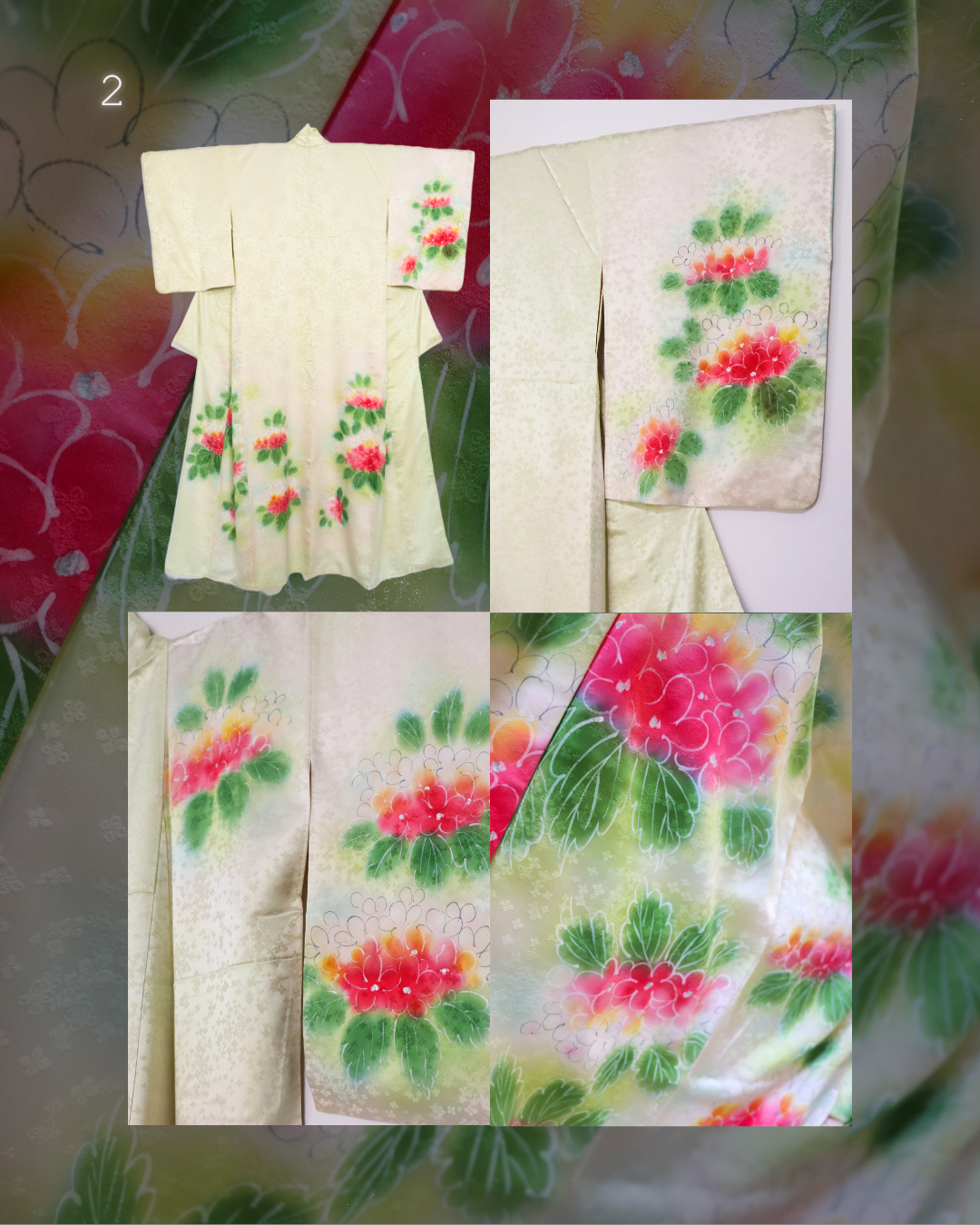 Collage of kimono fabric. vintage silk kimono with floral patten.