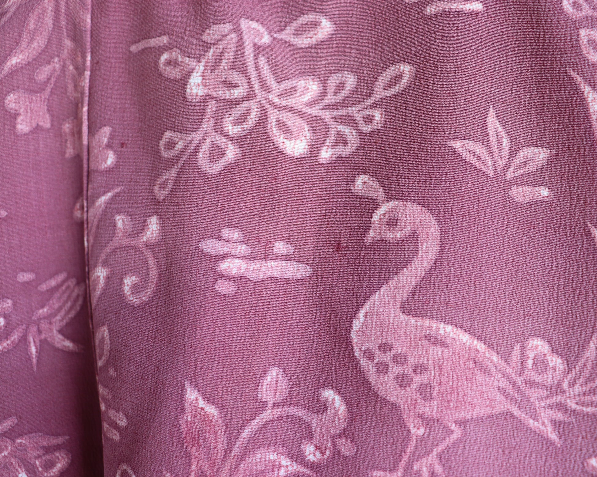 Vintage silk kimono in pink and purple. retro nature pattern.