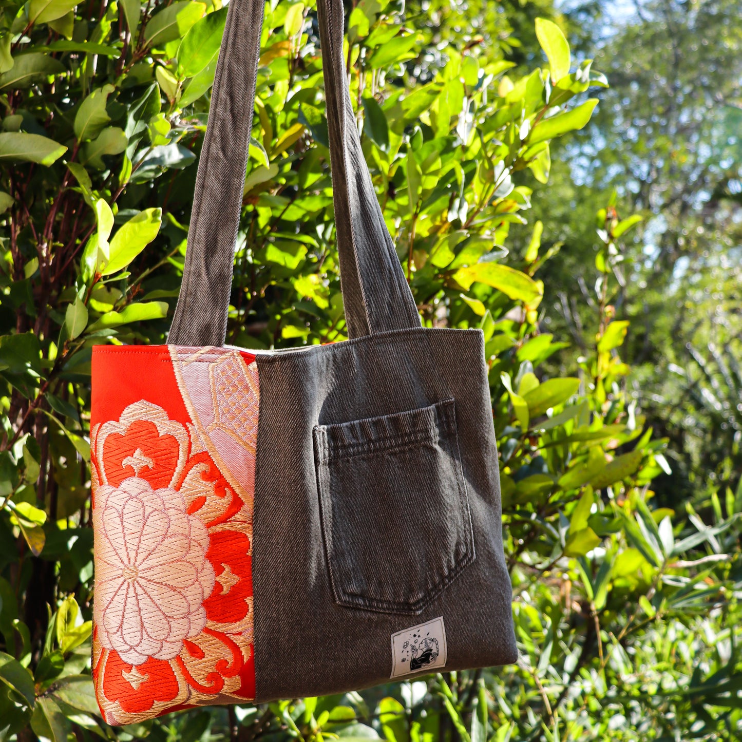 Upcycled denim & obi tote bag.