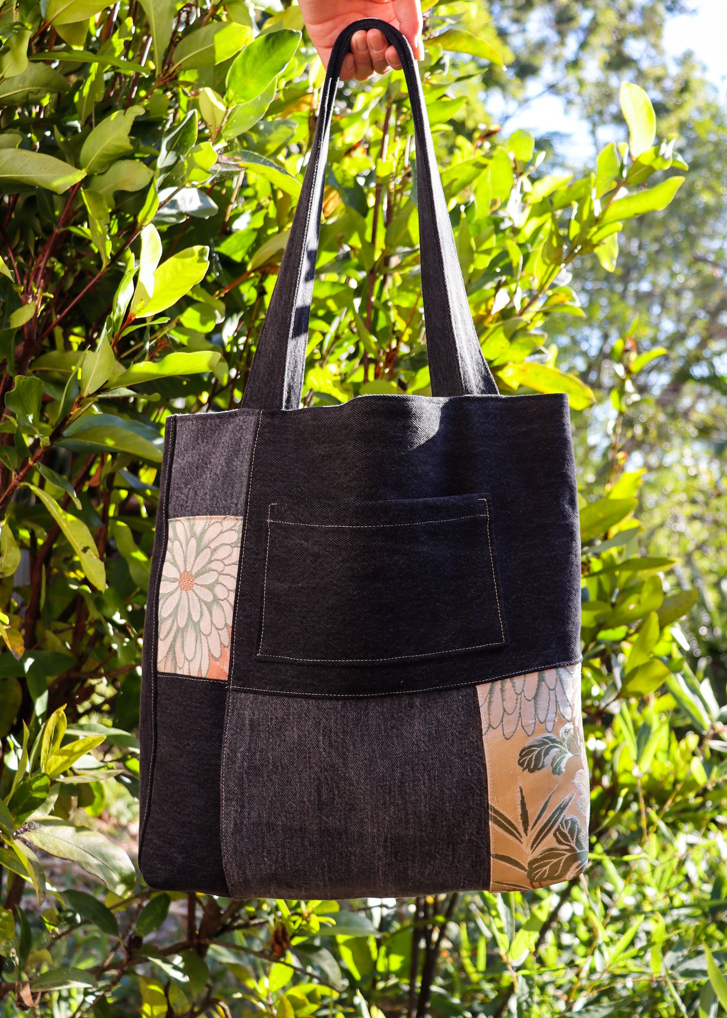 Upcycled denim & obi tote bag -Matsu-