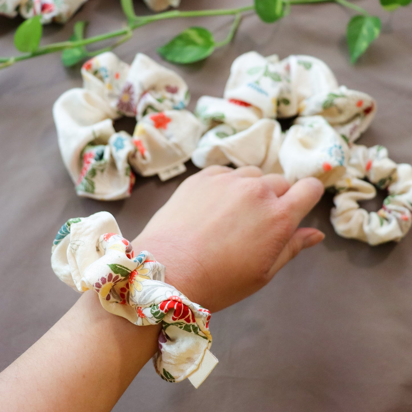 Silk scrunchies made from pre-loved kimono