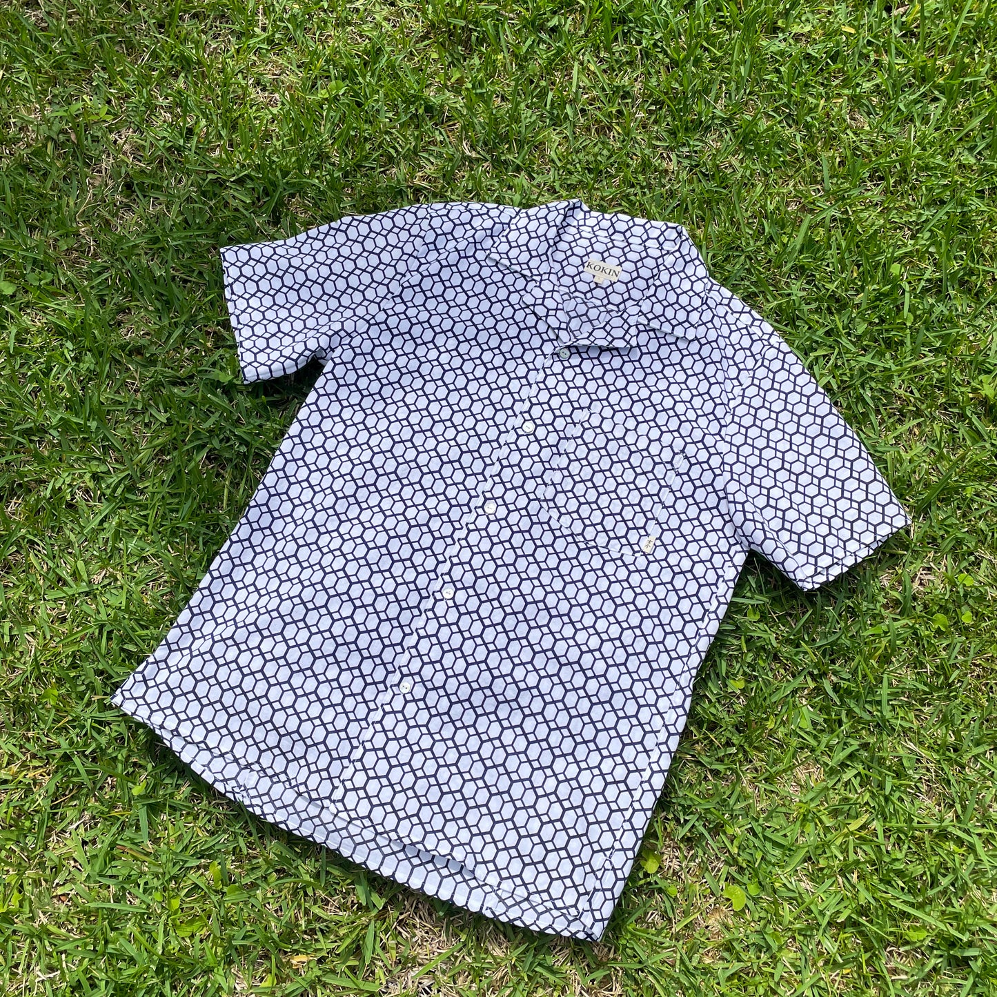 Men's summer shirt made from cotton kimono (yukata). Casual short sleeve shirt.