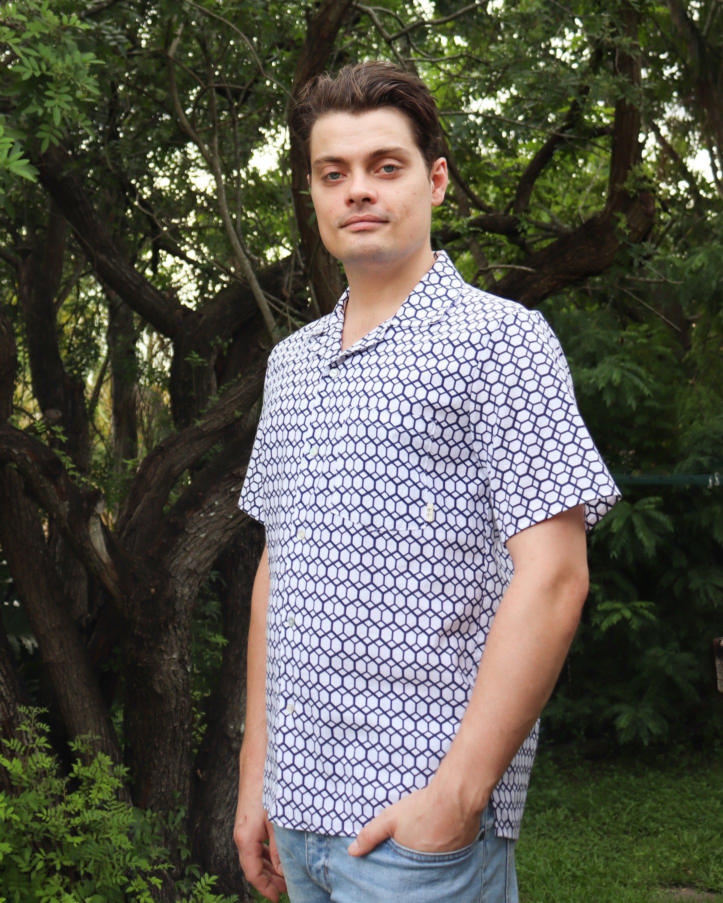 Men's summer shirt made from cotton kimono (yukata). Casual shirt.