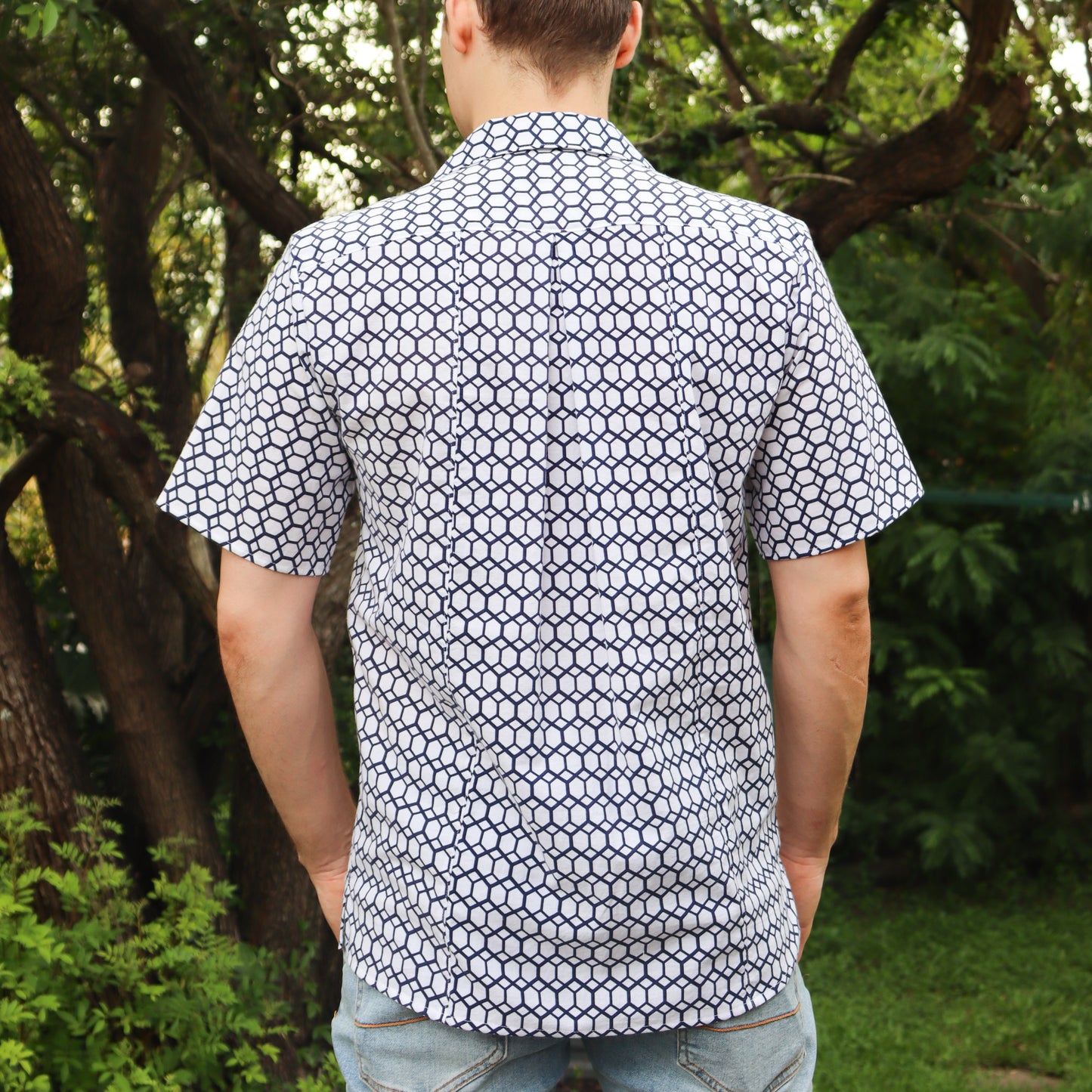 Men's summer shirt made from cotton kimono (yukata). Back