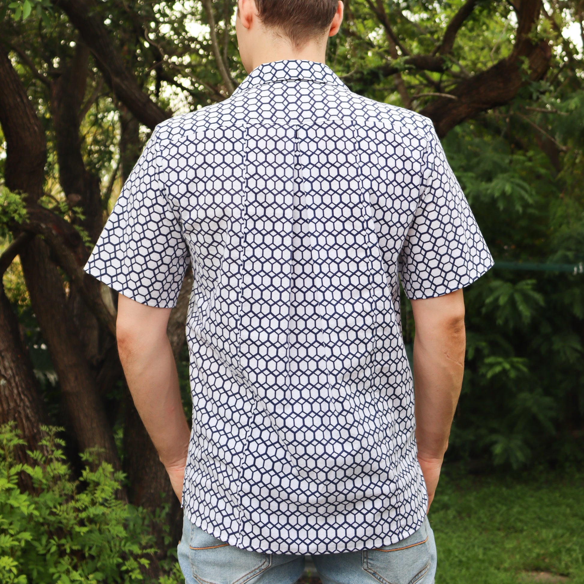 Men's summer shirt made from cotton kimono (yukata). Back