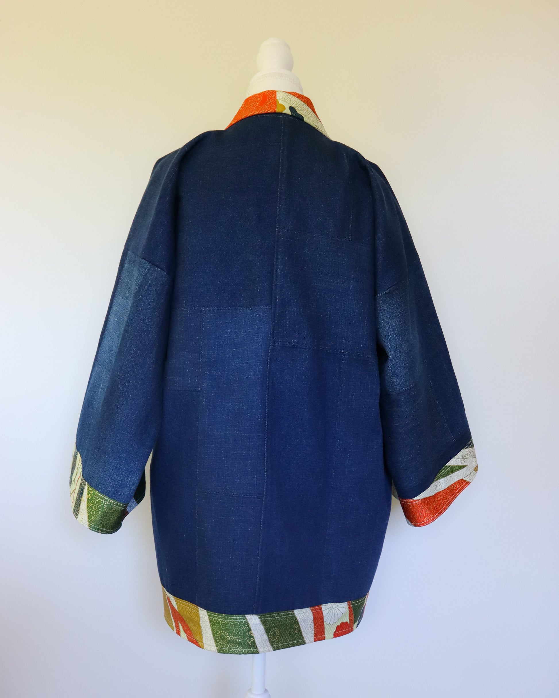 Japanese Happi jacket made from secondhand denim and kimono.