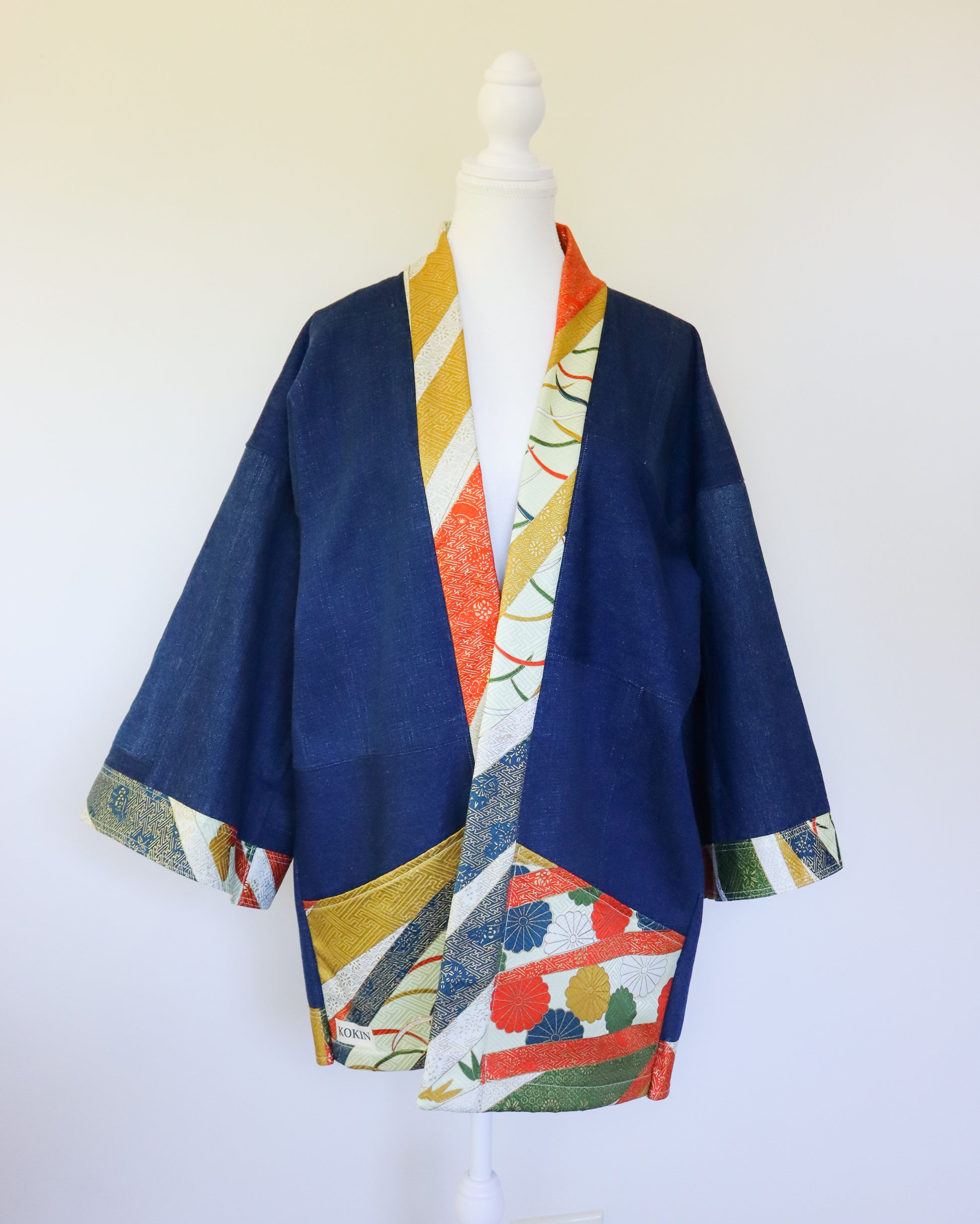 Japanese Happi jacket made from secondhand denim and kimono.