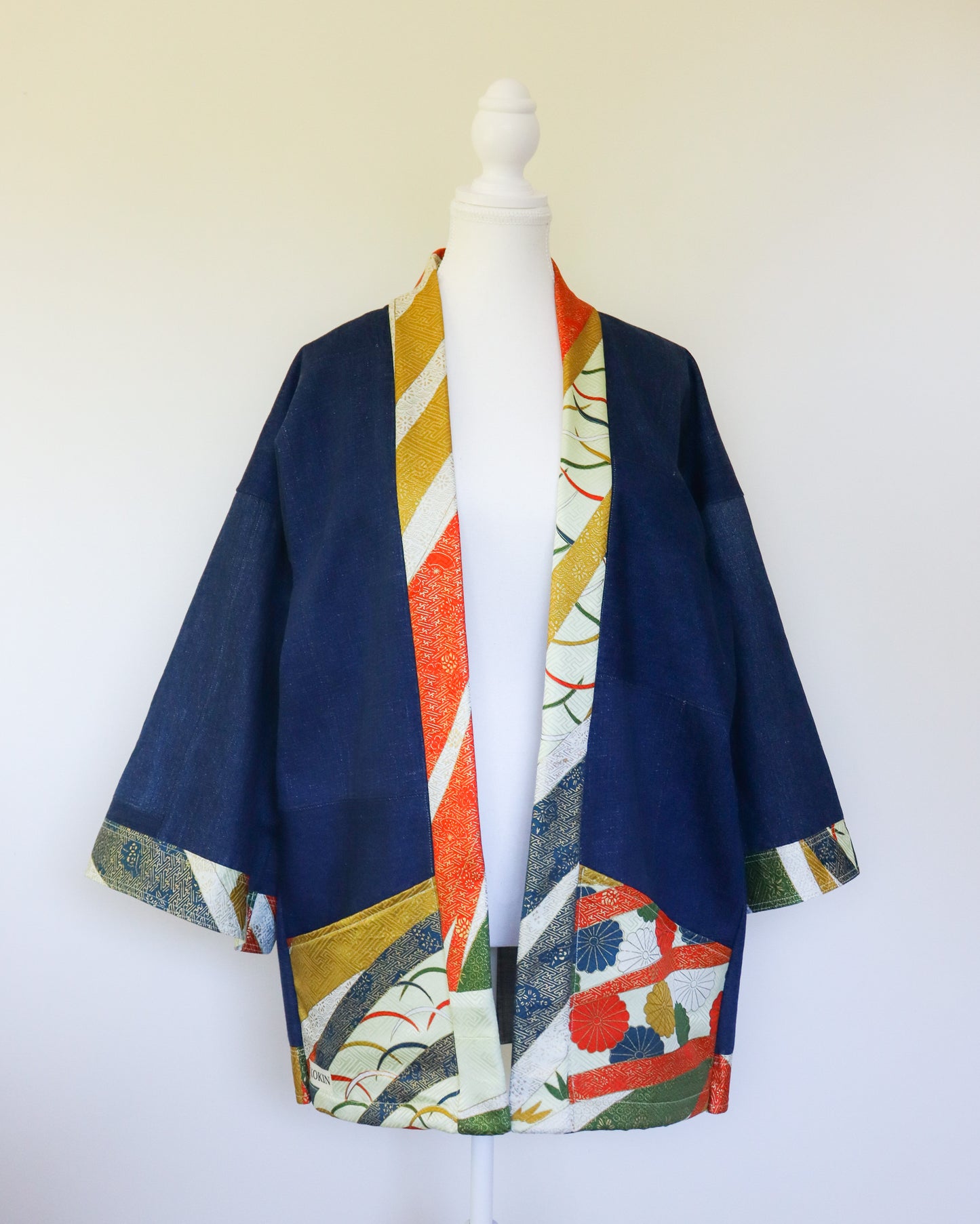 Japanese Happi jacket made from secondhand denim and kimono.