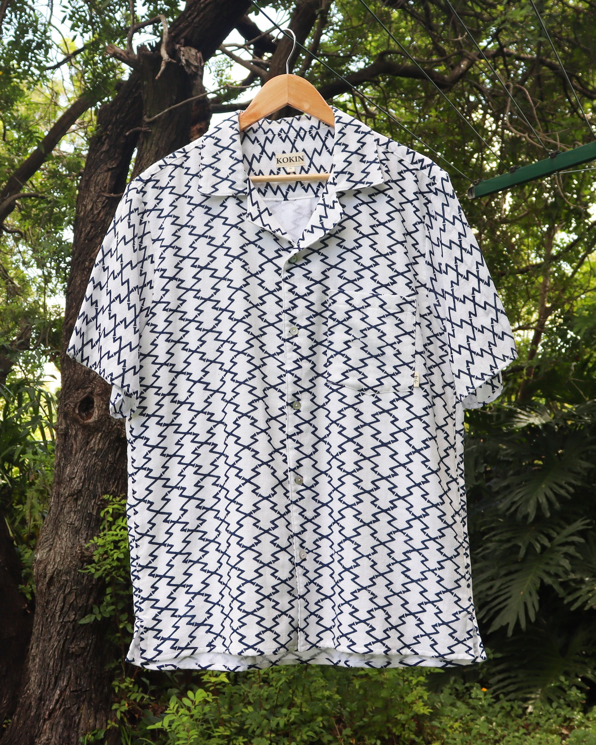 Men's summer shirt made from summer kimono (yukata). The soft cotton gauze fabric is very comfortable. On a hanger.