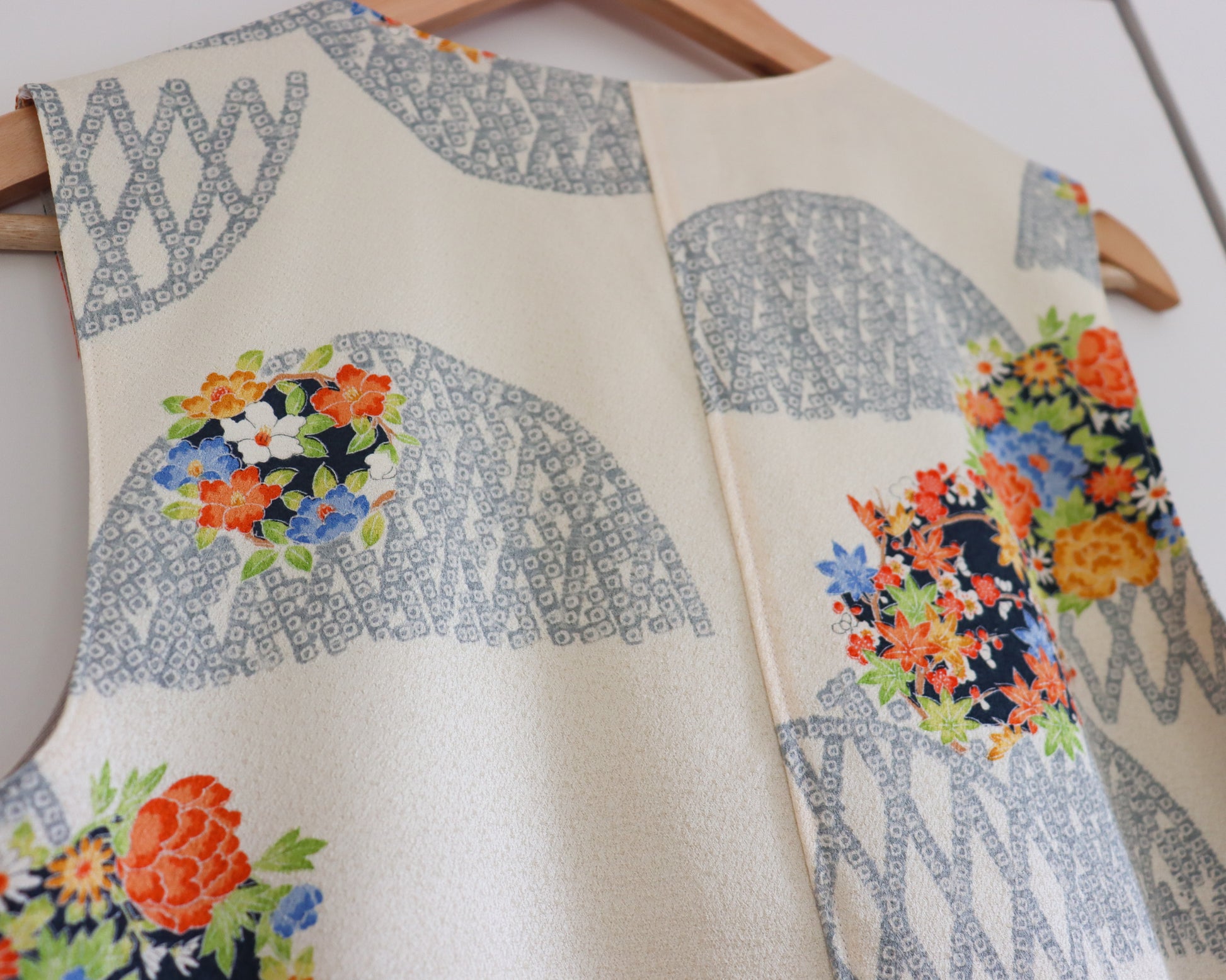 Women's front-tie vest tops made from pre-loved silk kimono. Fully lined with deadstock fabric. Trendy summer tops. Back of the top.