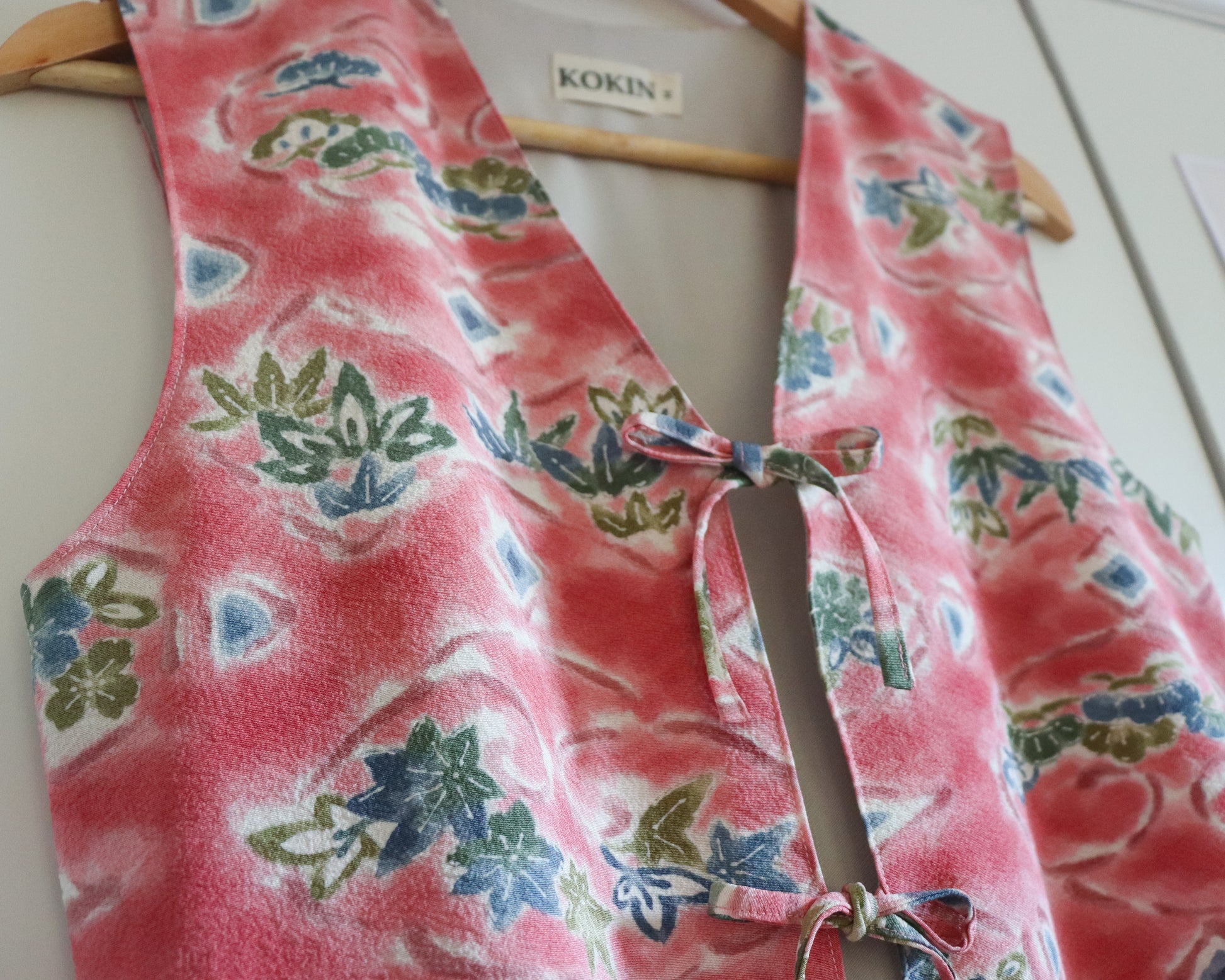 Women's front tie top made from pre-loved silk kimono. Slow fashion. Upcycling. Fully lined with deadstock fabric.