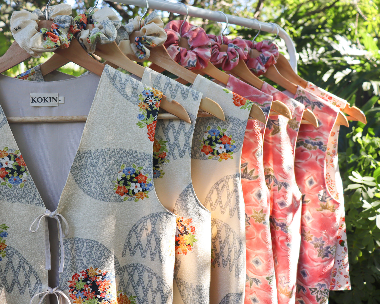 Women's vest tops made from pre-loved silk kimonos. Floral patterns.