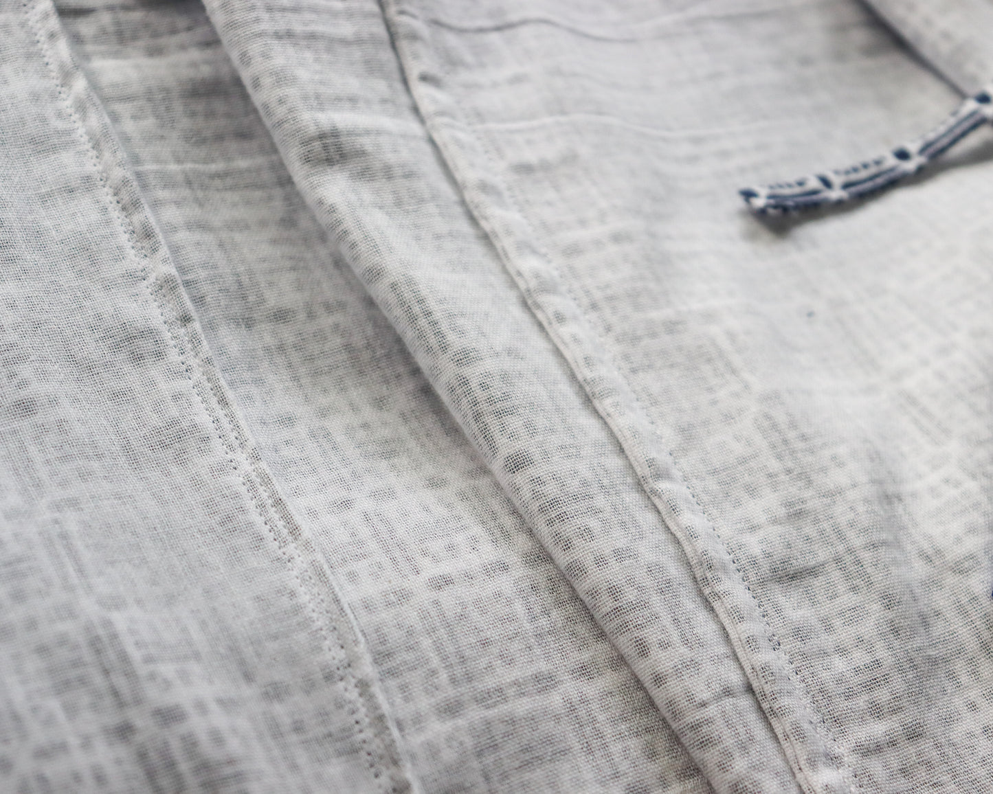 Women's front tie vest tops upcycled from summer kimono (yukata). Close up image of the soft cotton gauze lining.