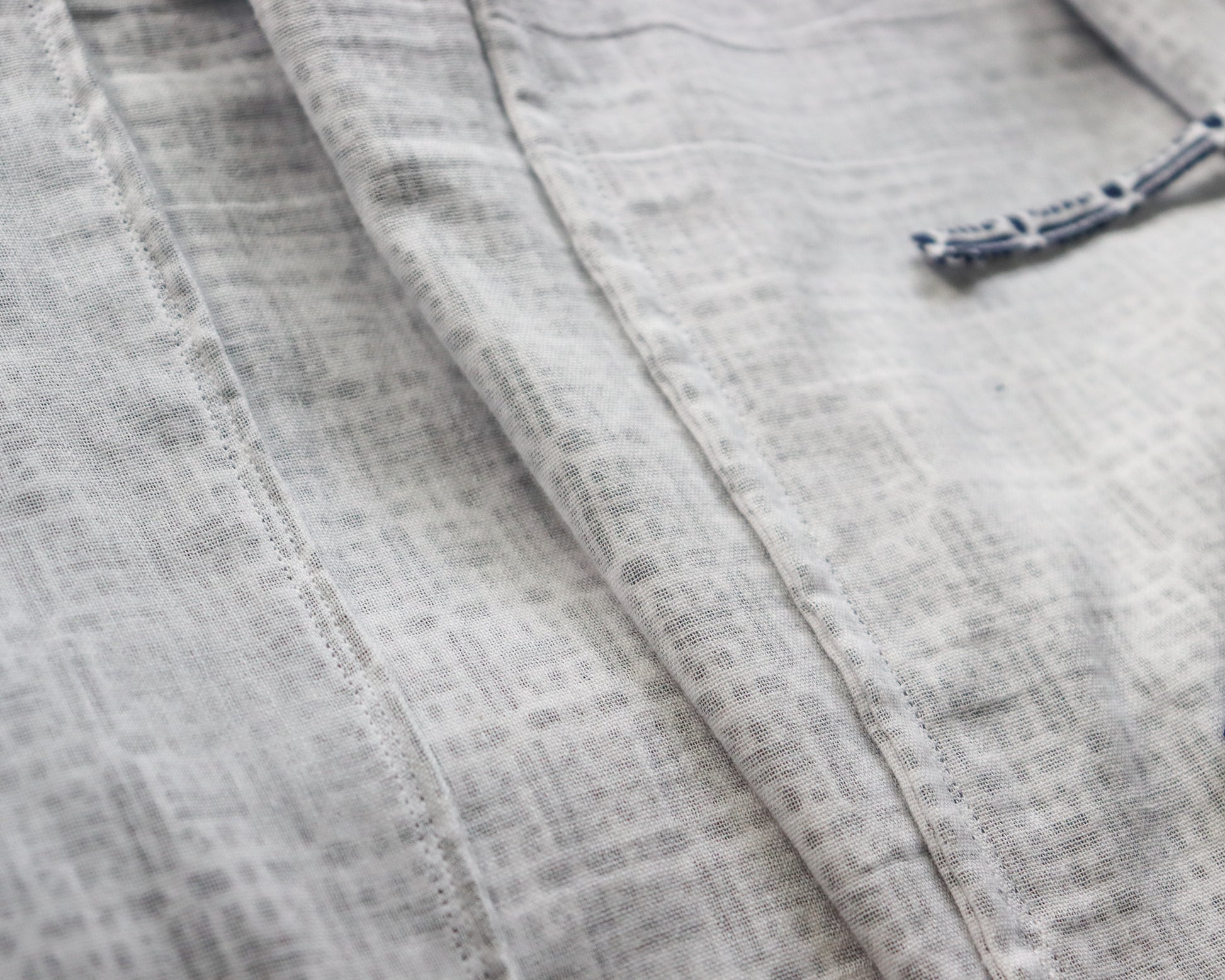 Women's front tie vest tops upcycled from summer kimono (yukata). Close up image of the soft cotton gauze lining.