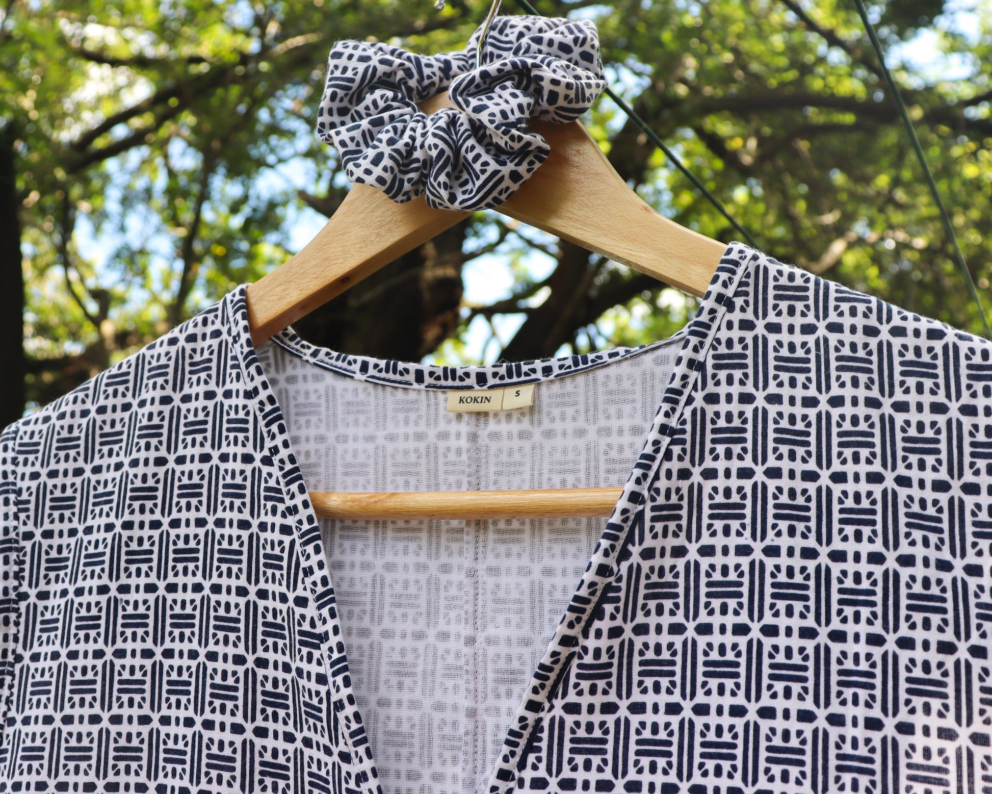 Women's front tie vest tops upcycled from summer kimono (yukata). 100% cotton. With matching scrunchies. Close up image.
