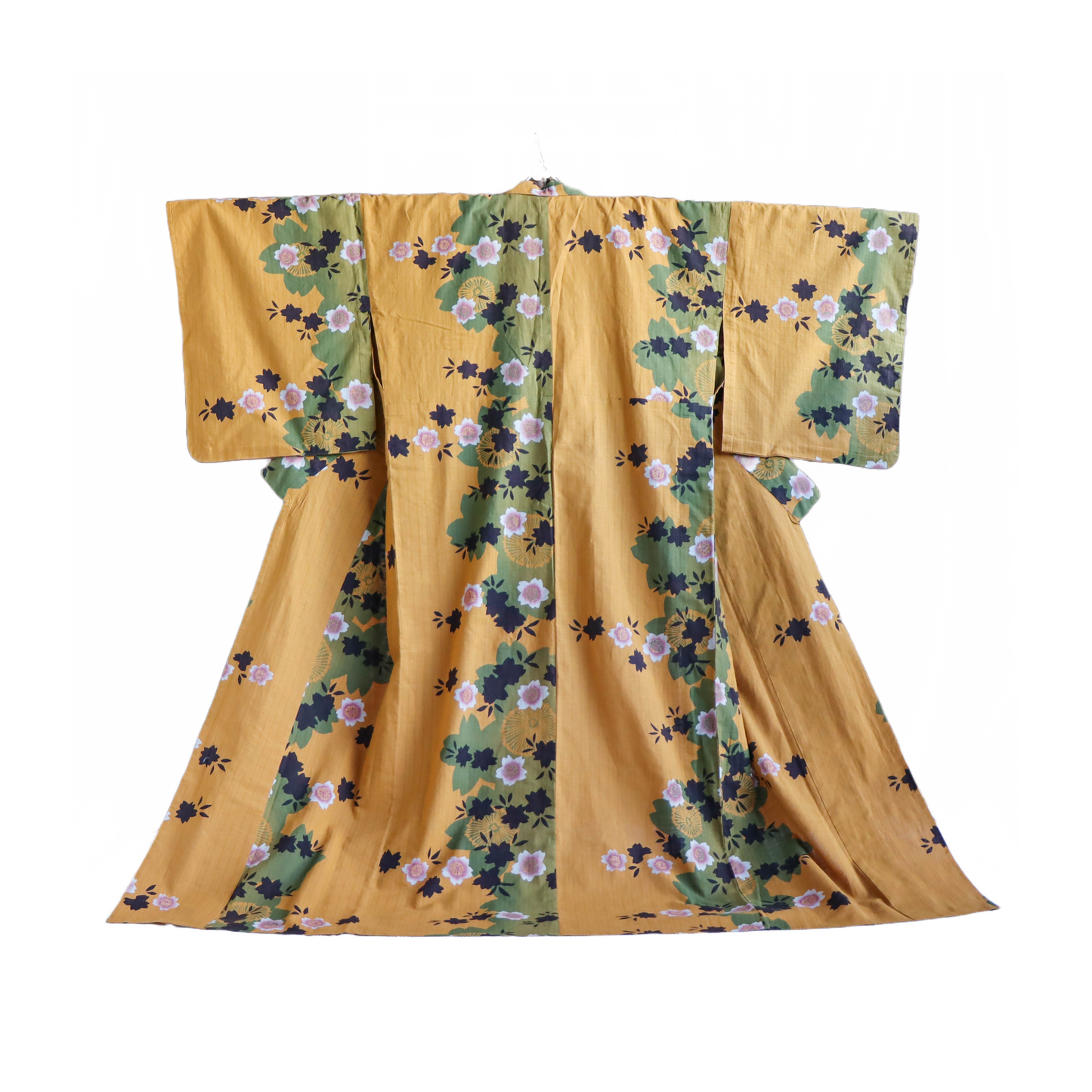 pre-loved yukata: summer cotton kimono. Casual kimono in yellow, with the pattern of cherry blossom.