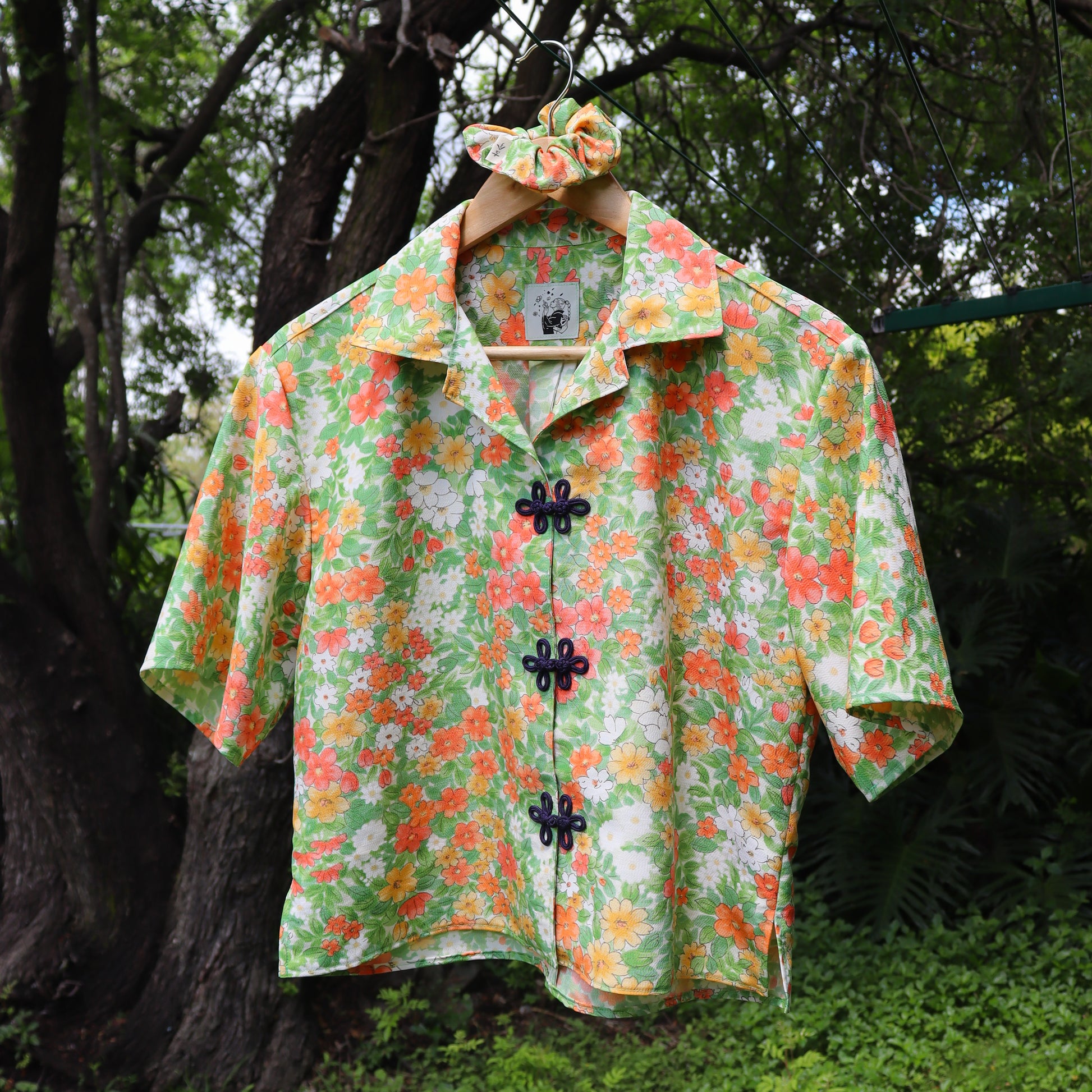 Women's silk shirt made from kimono.