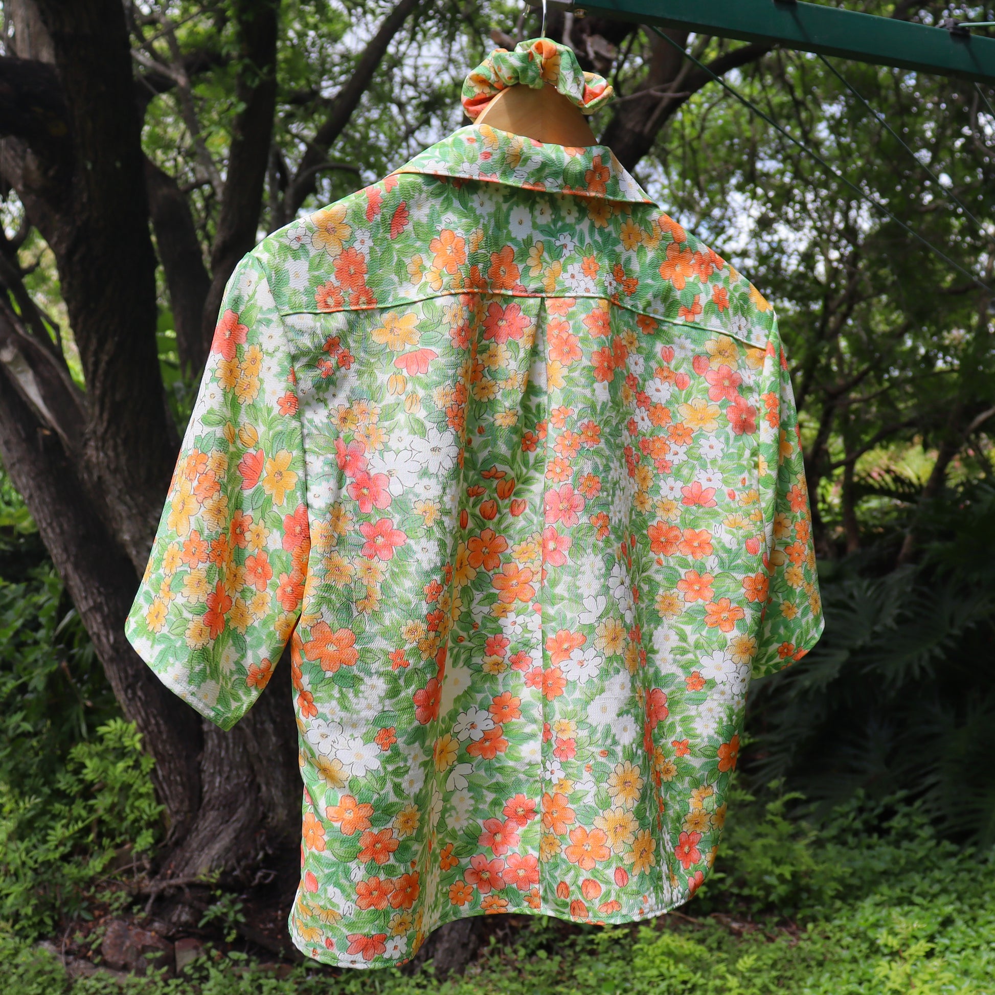 Women's silk shirt made from kimono.