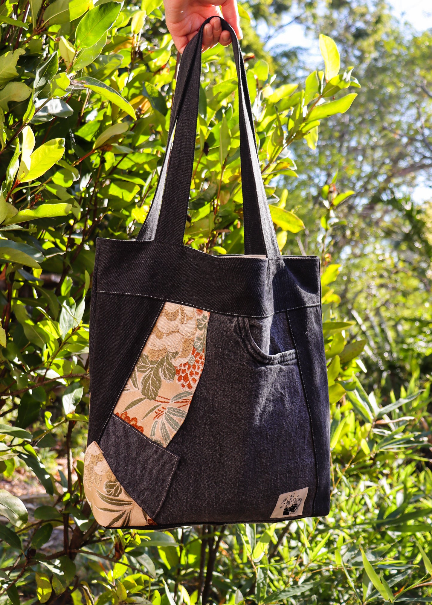 Upcycled denim & obi tote bag -Matsu-