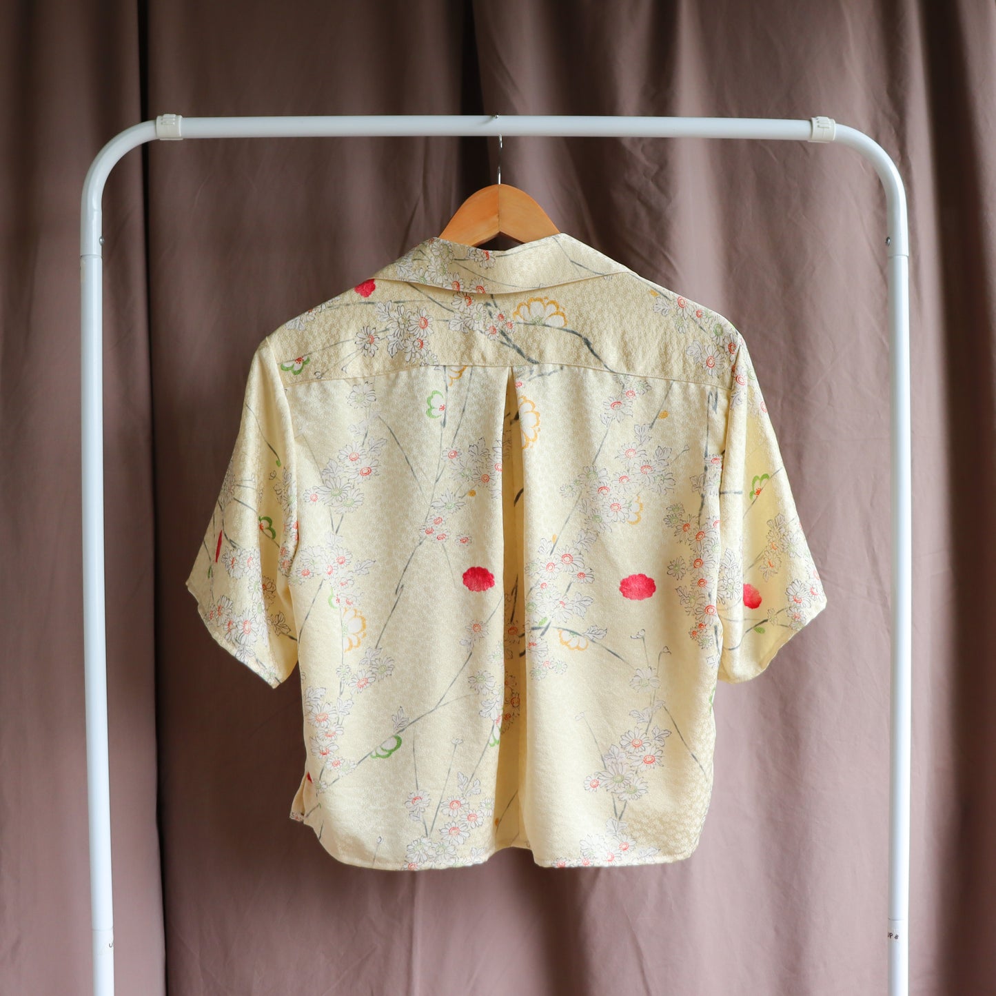 front tie shirt upcycled from a silk kimono