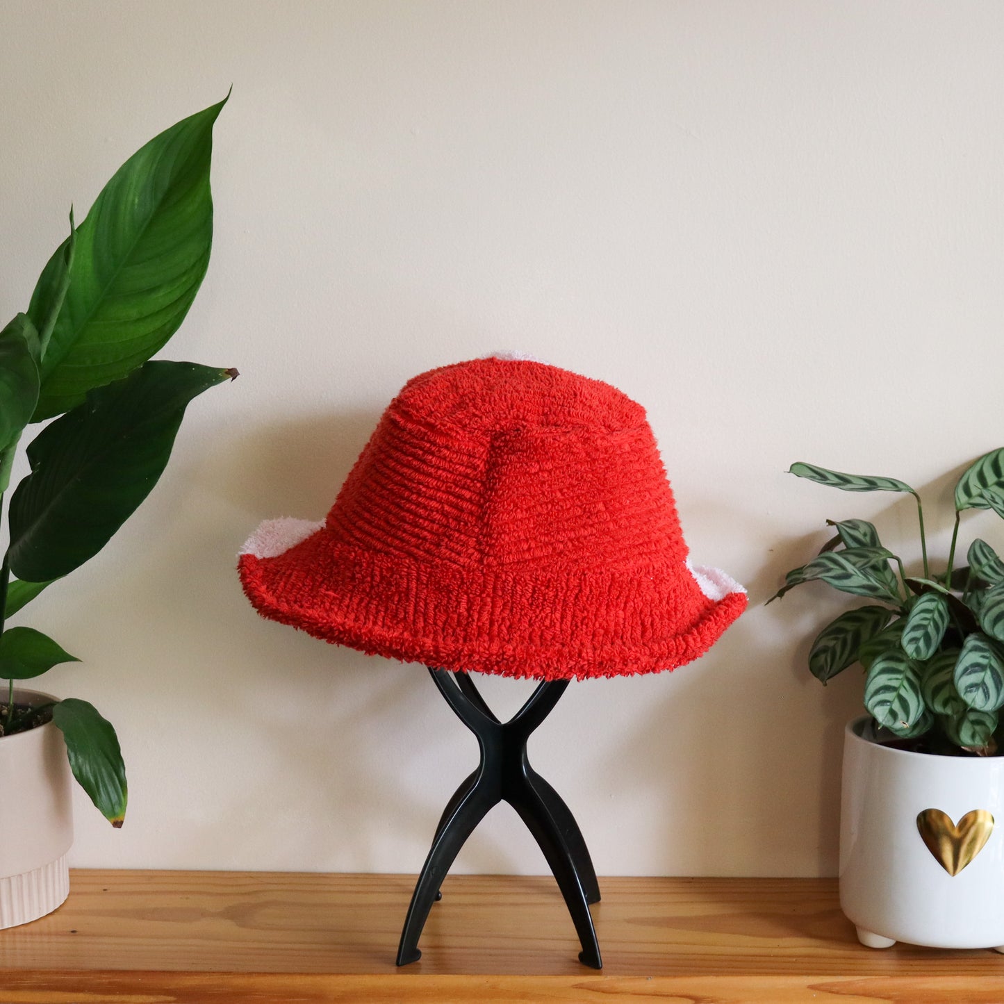 Toweling Beach Hat -Red/Baby Pink-