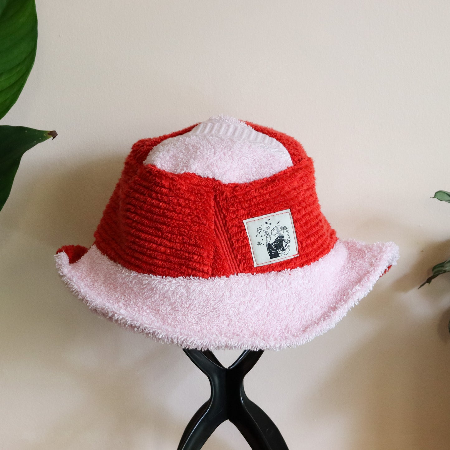 Toweling Beach Hat -Red/Baby Pink-