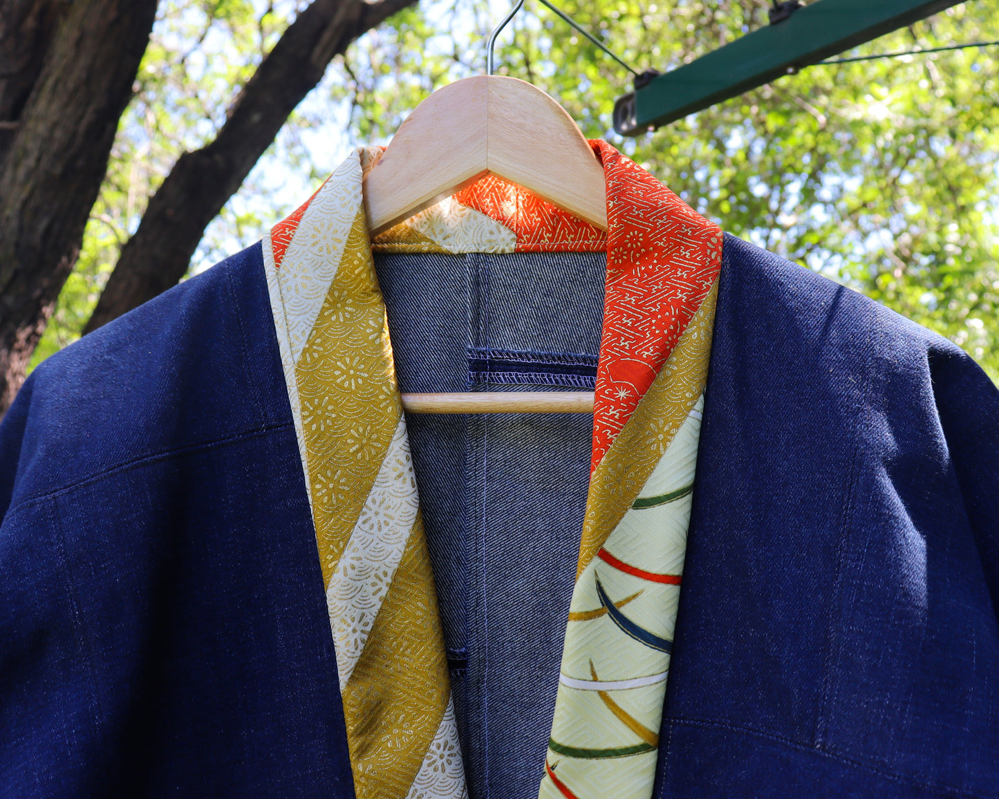 Japanese Happi jacket made from secondhand denim and kimono.