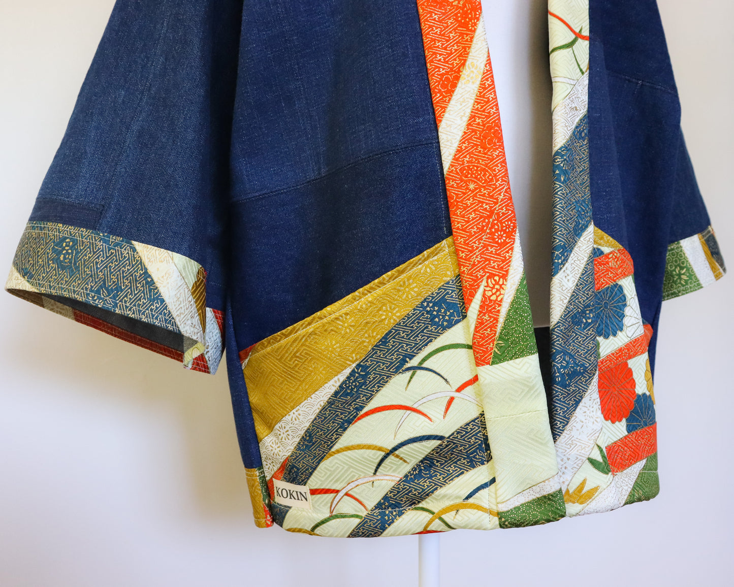 Japanese Happi jacket made from secondhand denim and kimono.