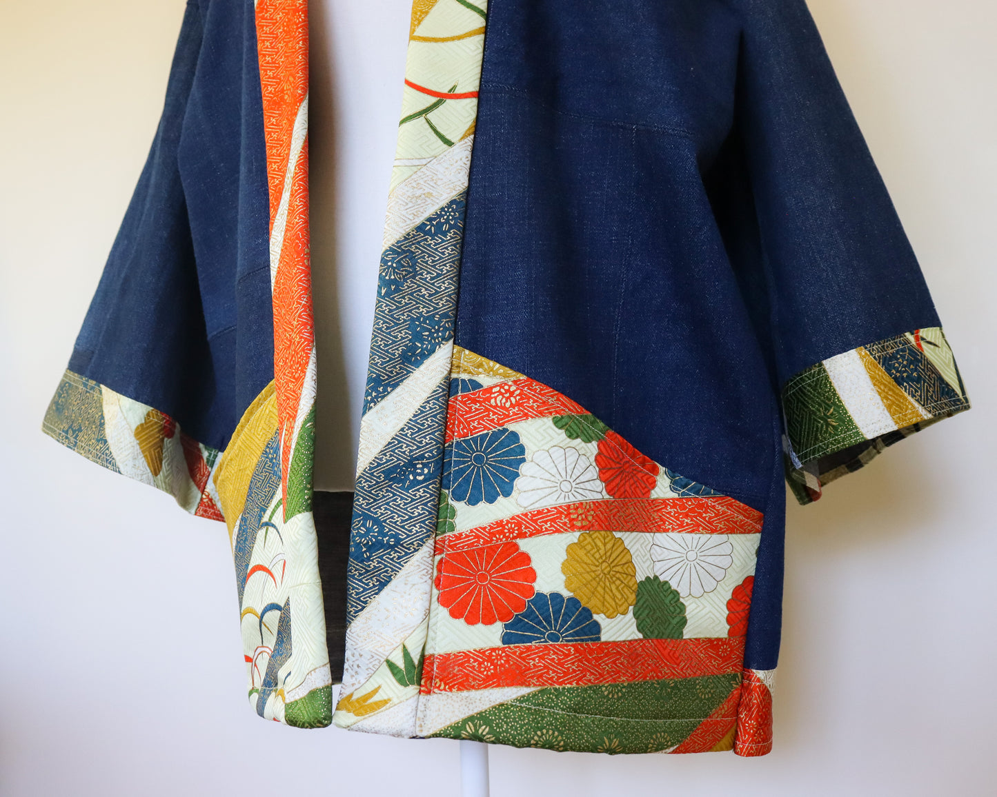 Japanese Happi jacket made from secondhand denim and kimono.