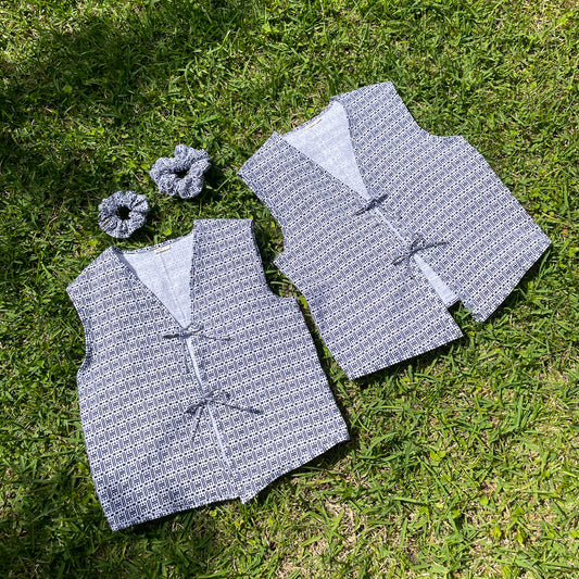 Women's front tie vest tops upcycled from summer kimono (yukata). 100% cotton. With matching scrunchies.