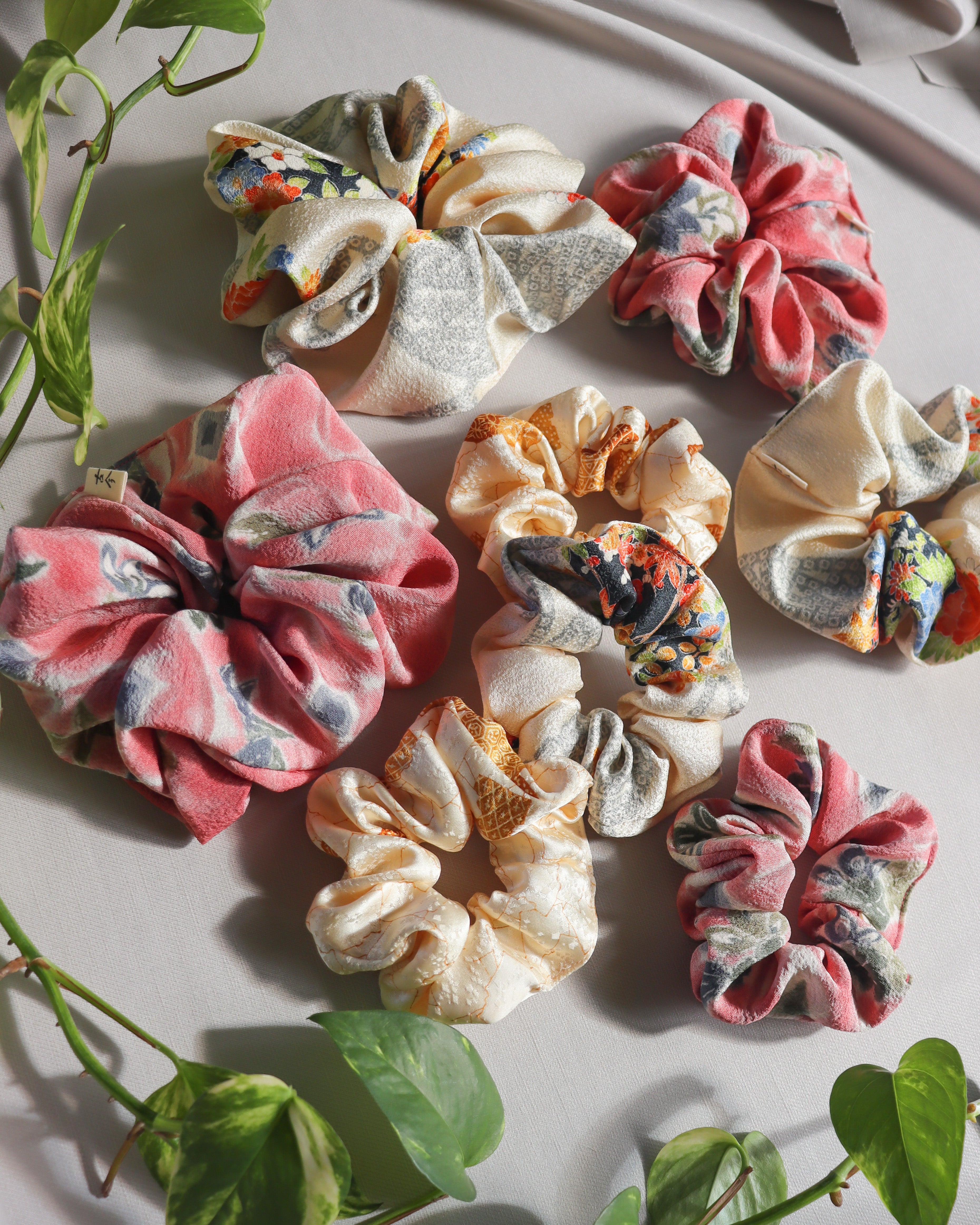 silk scrunchies made from pre-loved kimono.