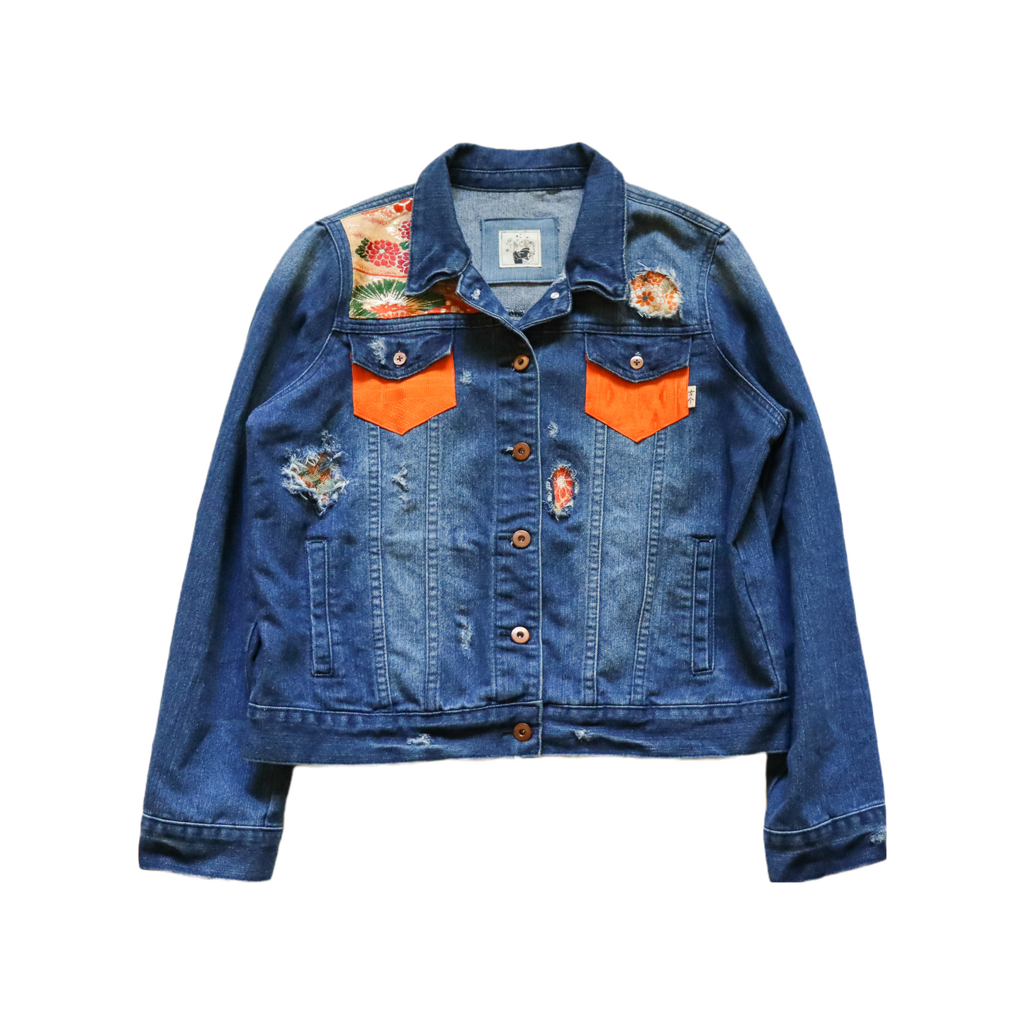 reworked denim jacket with kimono patch details